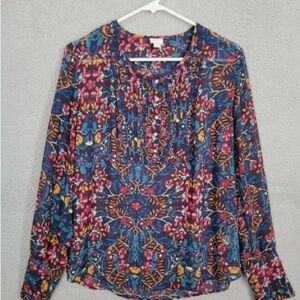 Converse One Star Women Top Shirt Large Multicolor Front Buttons Pleated